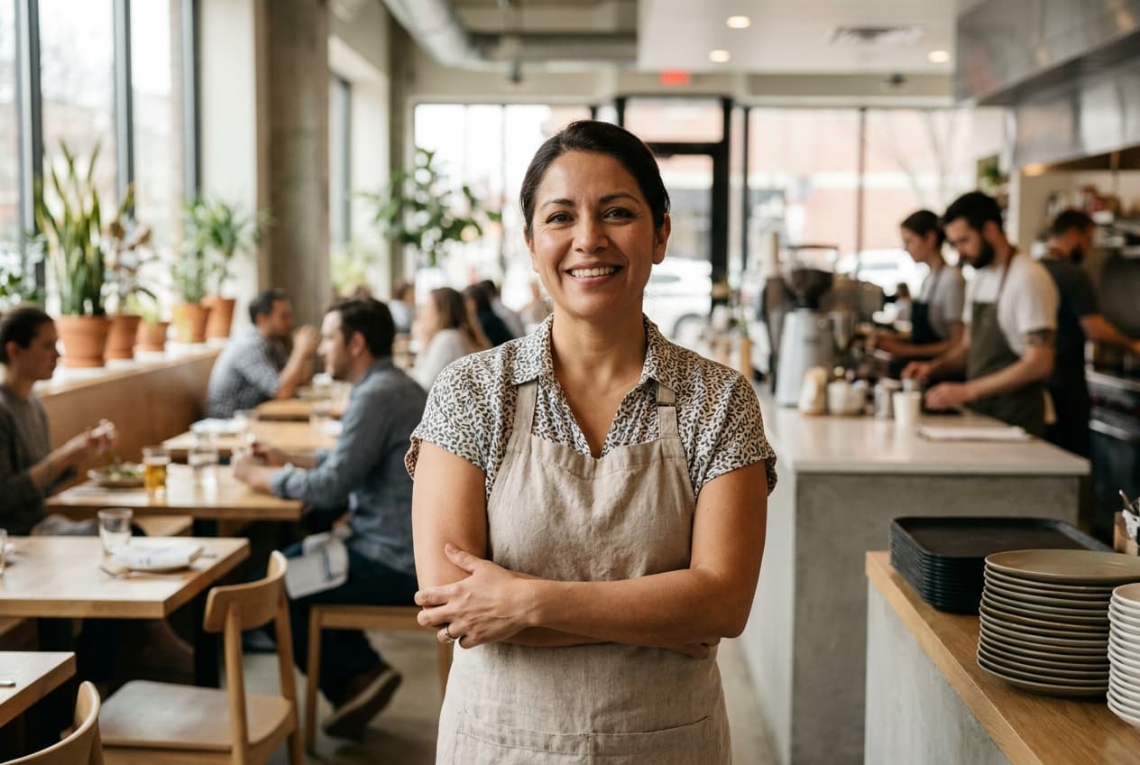 A Florida restaurant owner in her dining room